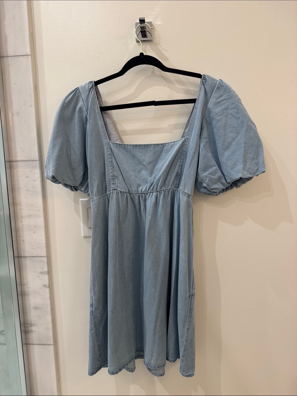 SHOW ME YOUR MUMU Light Blue Puff Sleeve Square Neck Mini Dress